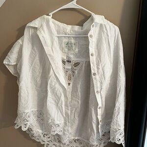 White Lace Trim Blouse